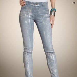 Chicos denim silver painted ankle jeans size 1 NWOTS